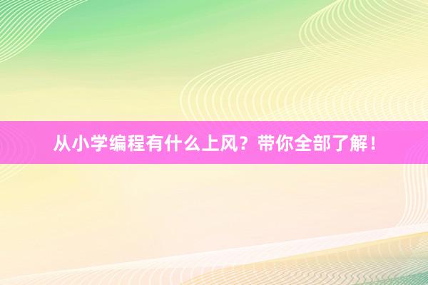 从小学编程有什么上风？带你全部了解！