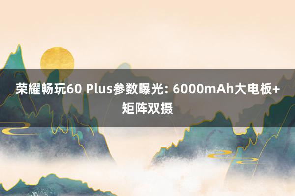 荣耀畅玩60 Plus参数曝光: 6000mAh大电板+矩阵双摄