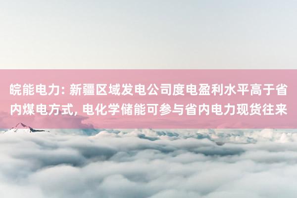 皖能电力: 新疆区域发电公司度电盈利水平高于省内煤电方式, 电化学储能可参与省内电力现货往来