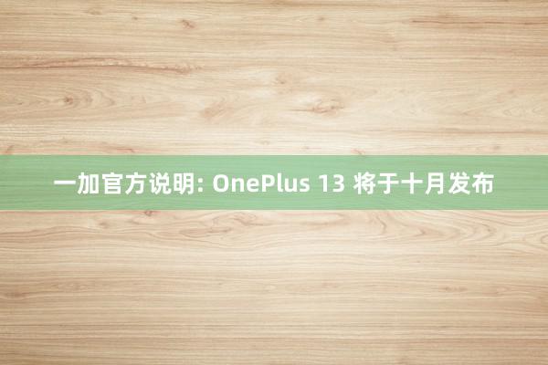 一加官方说明: OnePlus 13 将于十月发布