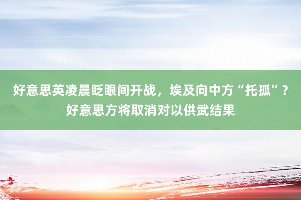 好意思英凌晨眨眼间开战，埃及向中方“托孤”？好意思方将取消对以供武结果