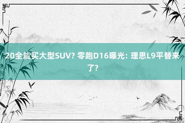 20全能买大型SUV? 零跑D16曝光: 理思L9平替来了?